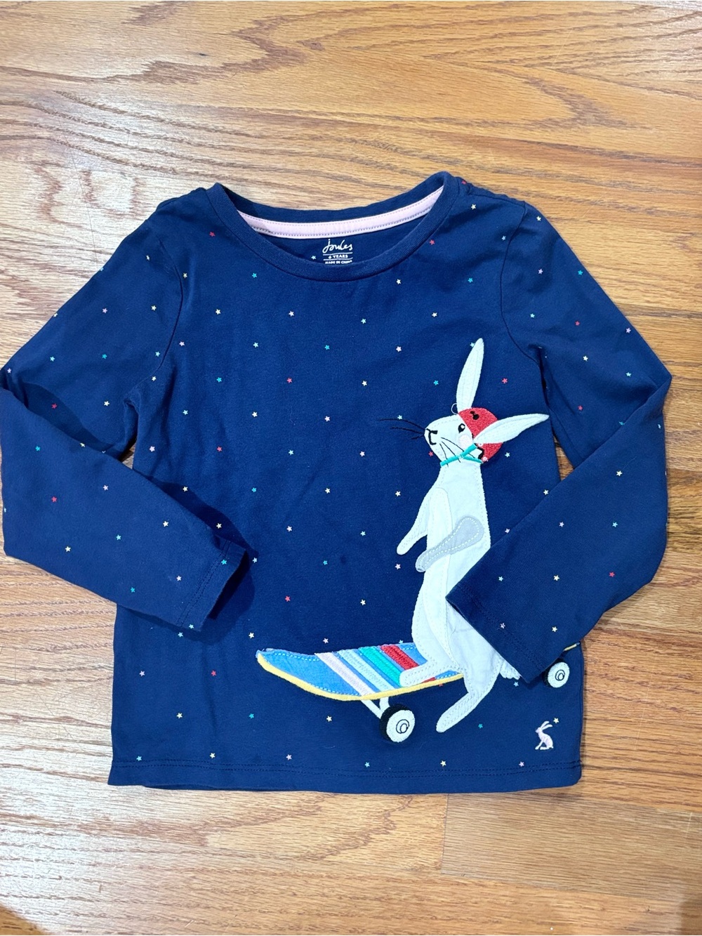 Joules Navy Long-Sleeve Tee with Skateboarding Bunny